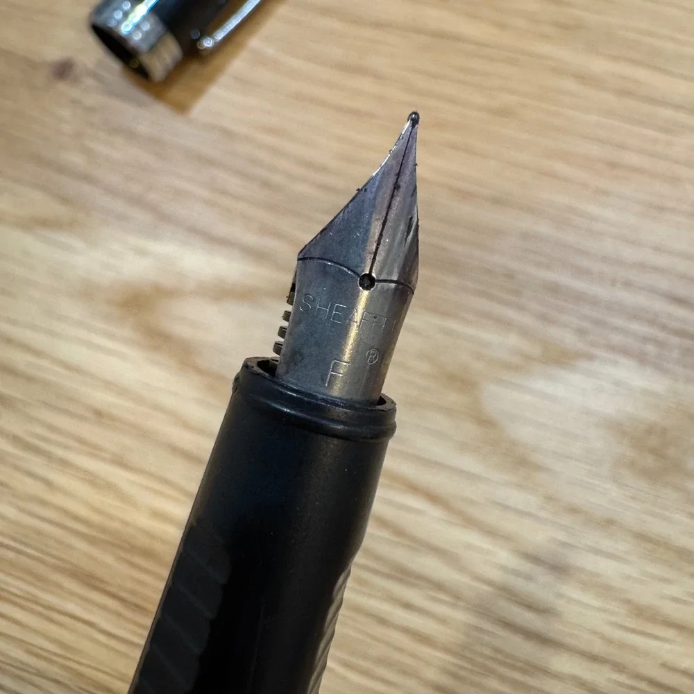 Sheaffer Fountain Pen Black with Chrome Trim Fine Nib Ink Window Fine Point